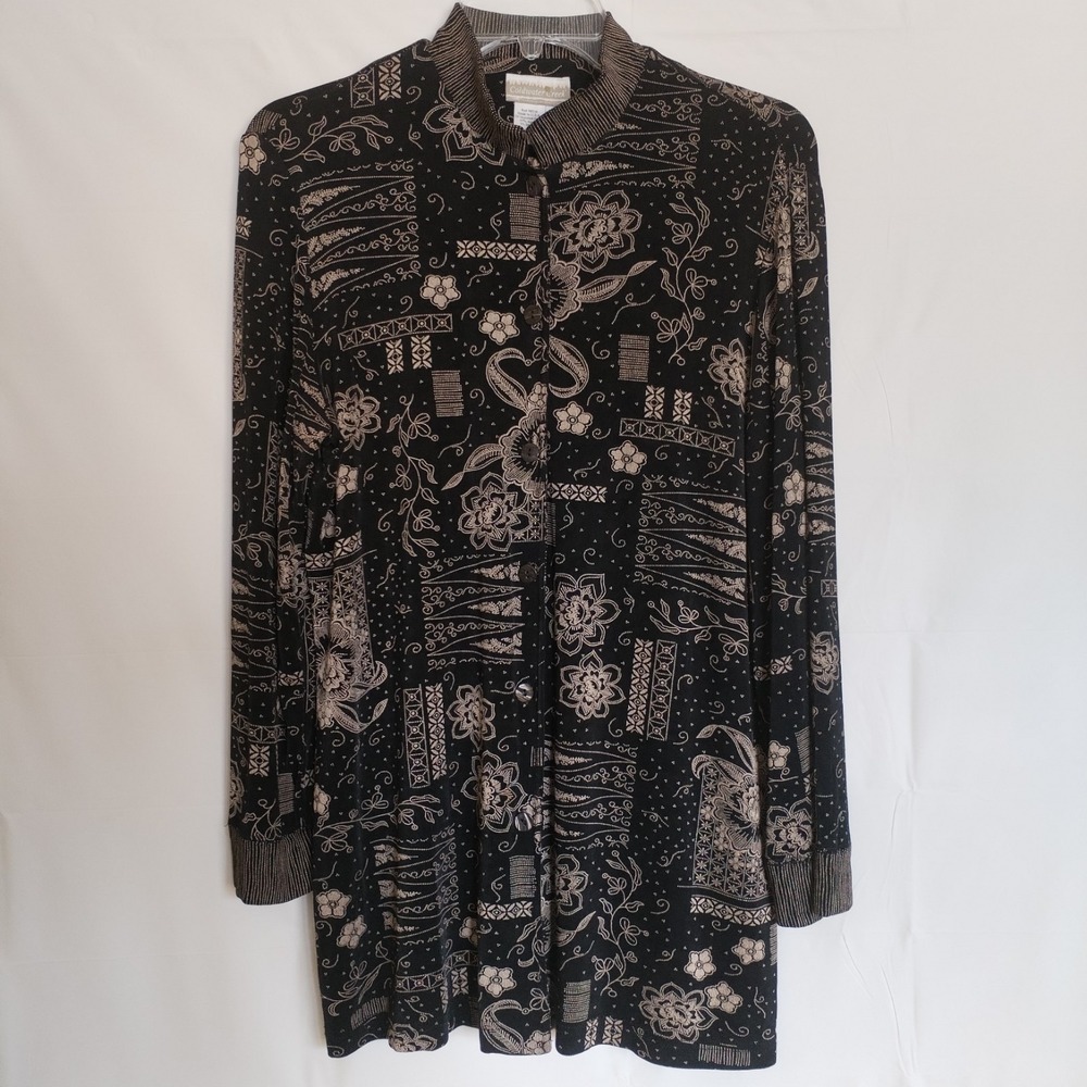 Coldwater Creek Slinky Cardigan Jacket Women's Medium Floral Button Up‎ Stretchy